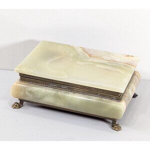 Italian Rectangular Green Onyx Marble Storage Box with Brass hardware and feet